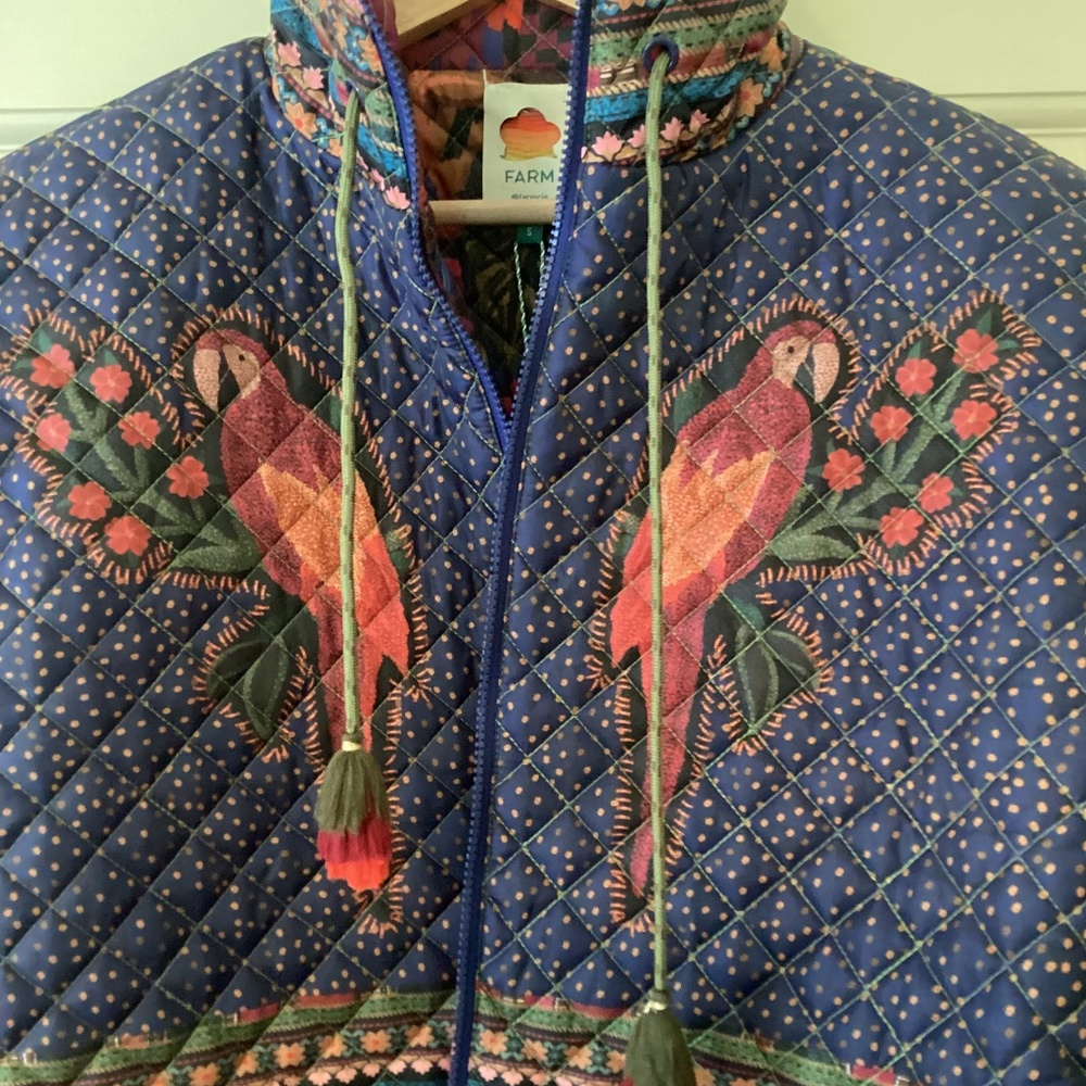 Farm Rio Mixed Patchwork Midi Reversible Puffer J… - image 4